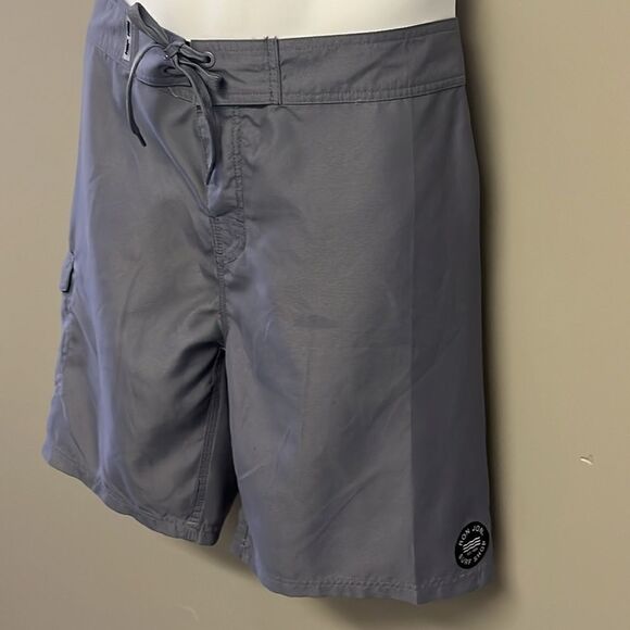 Ron Jon Surf Shop Gray Hoop & Loop/ Tie Closure Swim Trunks w/ Cargo Pocket- 34 - Picture 2 of 14